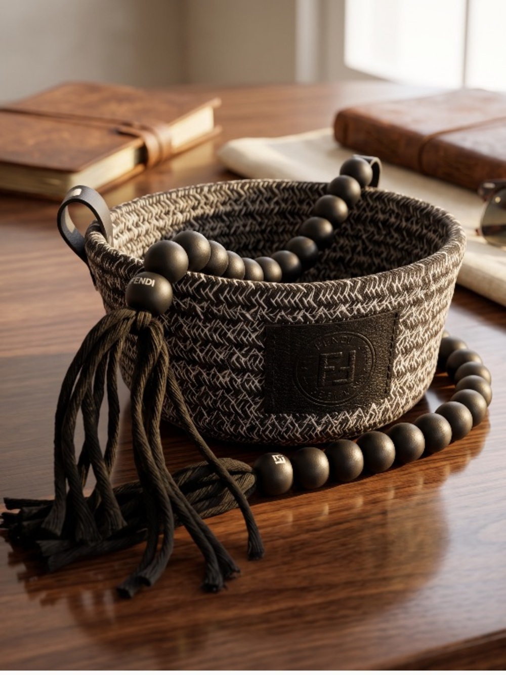 Fendi Woven Basket with Decorative bead rope accent - Picture 4 of 4